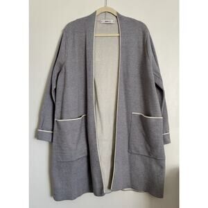 Grey and Cream Zara Knit Long Line Cardigan M